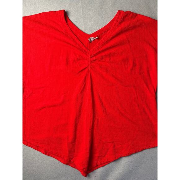 Women’s Cottonways Red Cotton Blouse Sz V-Neck Blouse Sz 3X - Picture 1 of 4